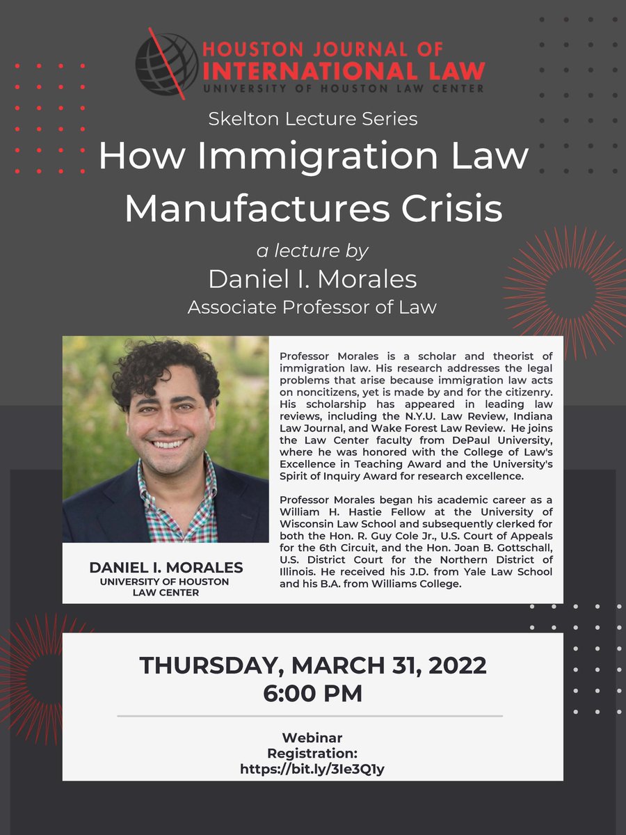 HJILuhlc's tweet photo. Register for this year’s Skelton Lecture featuring @LawProfMorales at https://t.co/V97zD7Lfii.

#immigrationlaw https://t.co/dWn5CKSxz2