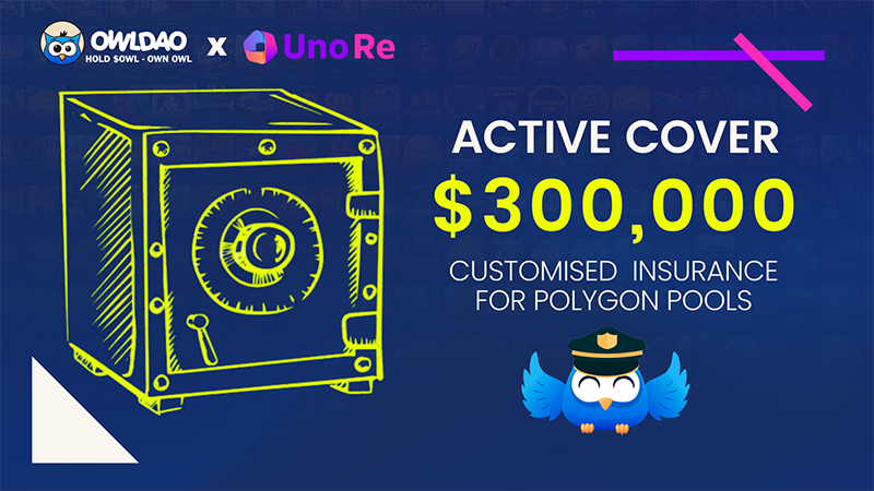 OWLDAOio's tweet photo. 📣 New partnership alert! 

#OWLDAO proud to announce that we will be partnering with @unoreinsure to cover $300,000 USD on our Polygon pools to bring more security to all our investors. 🛡

#HOLD and #STAKE while protecting your assets. https://t.co/s2guYlsX1E