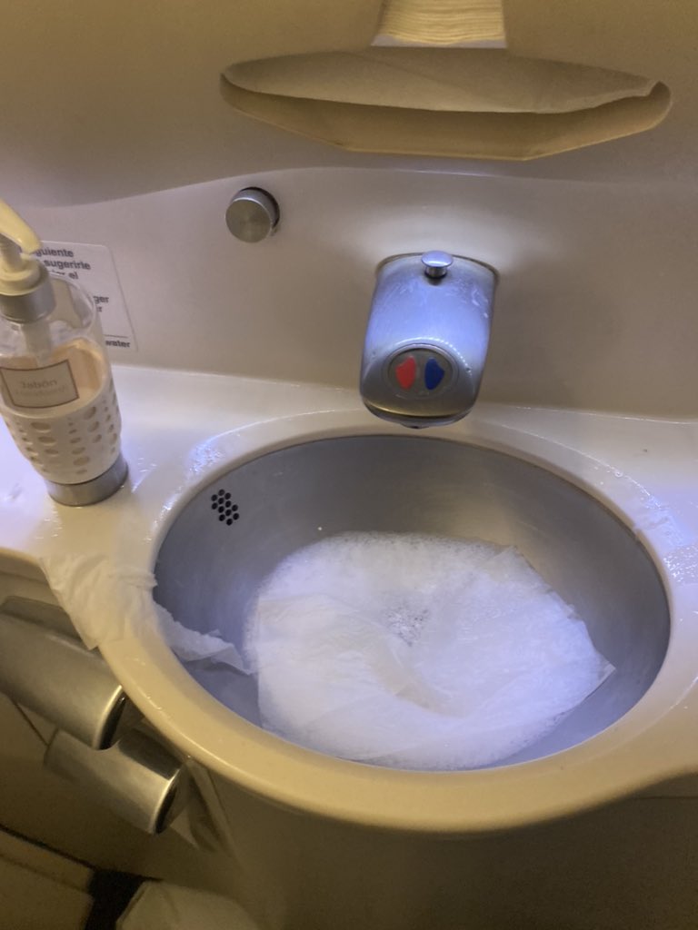 TheBravoBinge's tweet photo. Flew on @Iberia_en @Iberia_de AVOID a this airline. They closed bathroom for entire rear cabin and didn’t bother cleaning the only bathroom that was open. Flight from #Madrid #Spain #Airline #Terrible #Broken #Plane #UnHealthy https://t.co/Iu0tDUd2x5