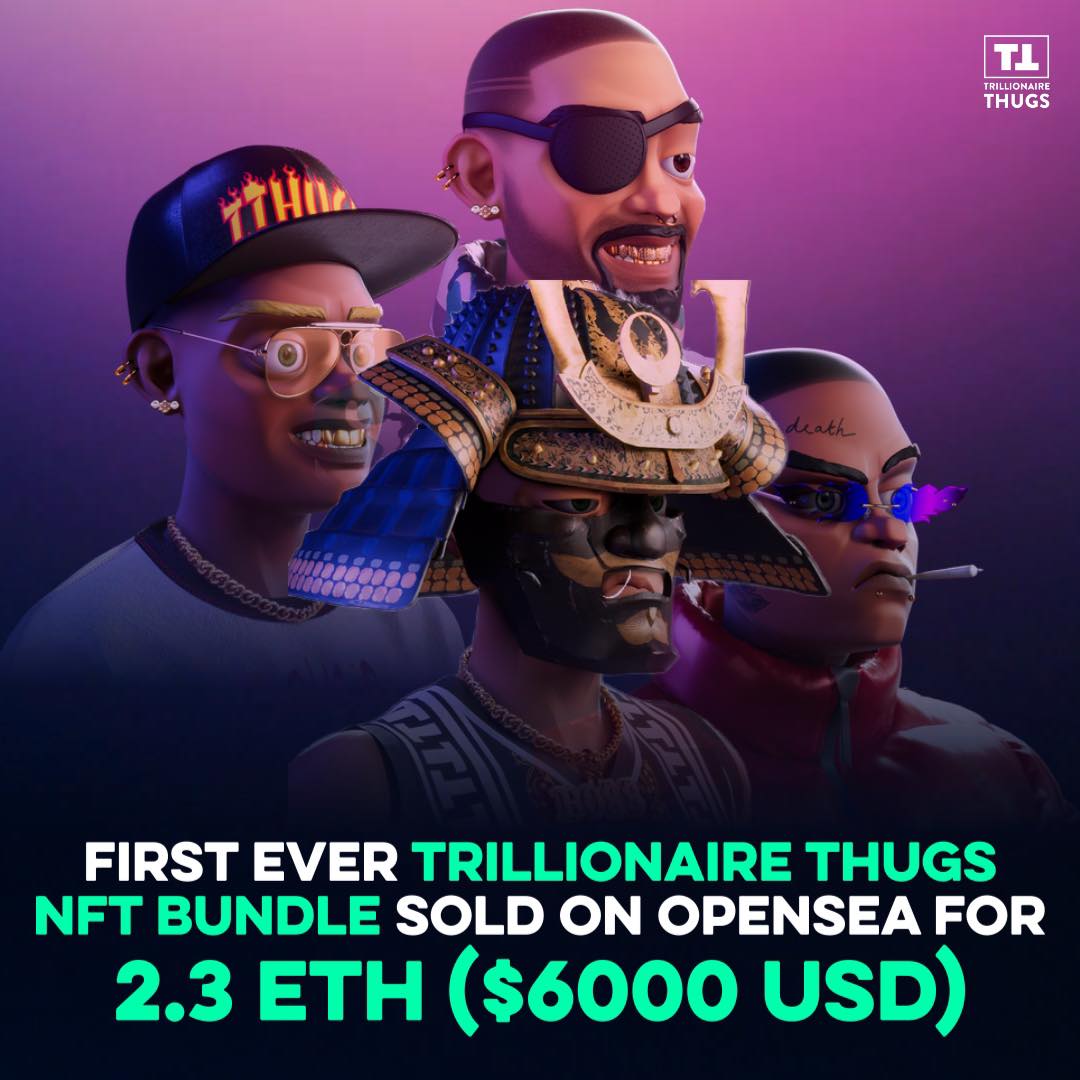 TRILLIONAIRE THUG NFT Bundle sold for 2.3 ETH ($6,367.11 USD) 🤔 would you sell or HODL this bundle? #TrillionaireThugs #NFT #P2E #Crypto