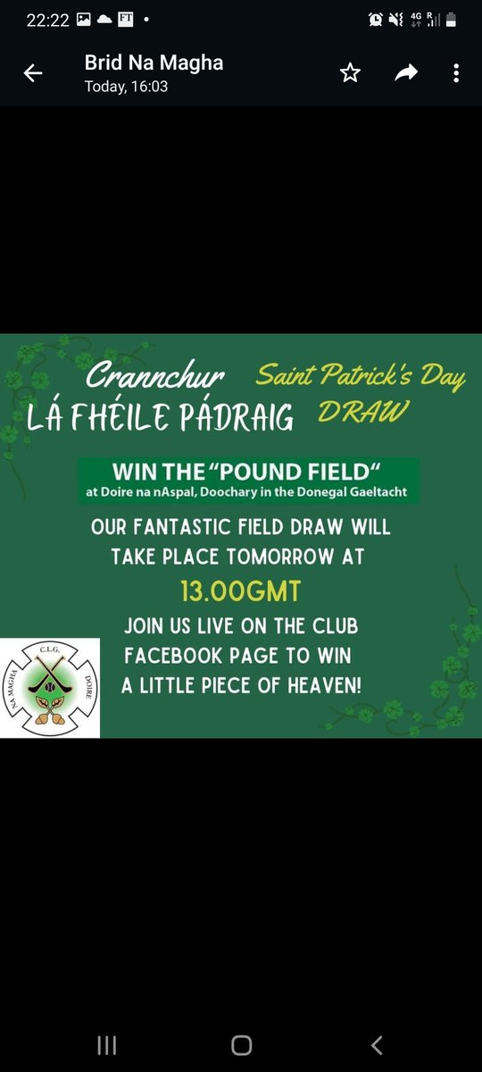 GerRoarty's tweet photo. @houstongaels Last night to buy your ticket to win a field in the  Gaeltacht

https://t.co/43dOuuuh1X
Please retweet https://t.co/oyNuxOzNLM