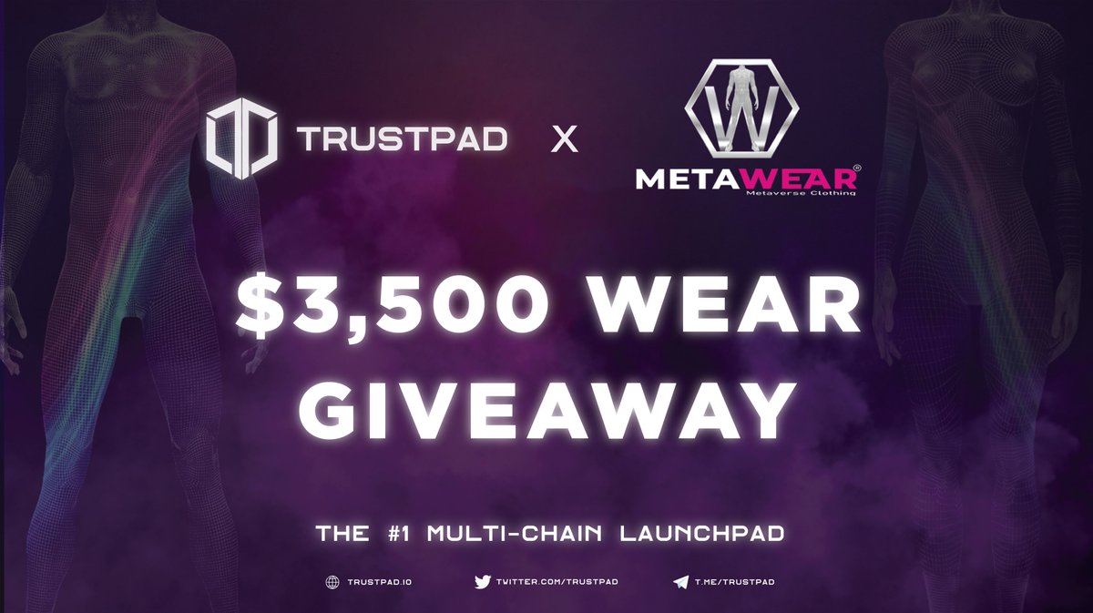🎁 <a href="/metaweartoken/">MetaWear®</a> x <a href="/TrustPad/">TrustPad</a> GIVEAWAY ✅

🧙‍♂️ We're giving away Guaranteed allocations for the #MetaWear #IGO on #TrustPad 🔥

🎁 Total Reward: $3,500 worth of $WEAR @ IGO price

⏰ #IGO starts: March 20th on <a href="/TrustPad/">TrustPad</a> 🚀

Join here 👉 bit.ly/3JmWnyO

#NFTs #IDO #fashion