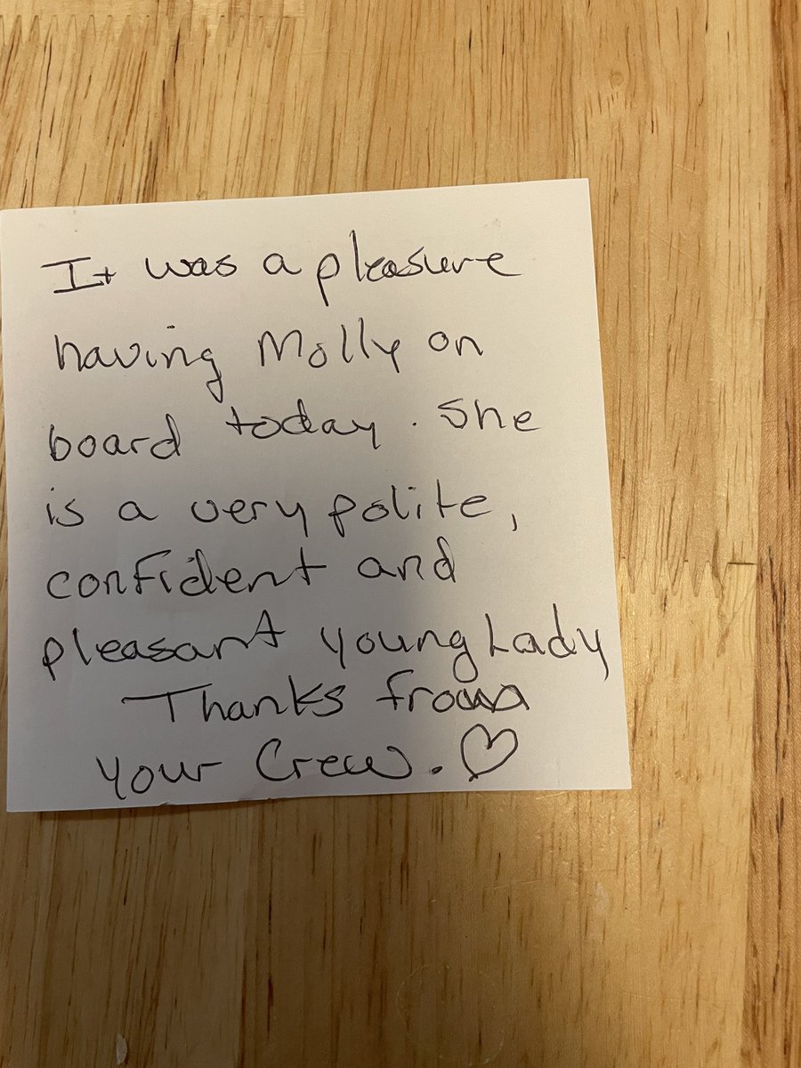 haywardjen's tweet photo. M2 flew solo for the first time ever to come for a visit while I am working in #yellowknife. She was handed off safely to me with this lovely note from the @CanadianNorth crew who made sure she left was well taken care of on board. ❤️ #rotationlife #ProudMom https://t.co/QdMMCejCMA