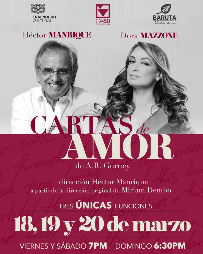 #Caracas #Teatro "Cartas de amor" con <a href="/manriquehector/">Héctor Manrique</a> y <a href="/DoraMazzone/">Dora Mazzone</a> en <a href="/trasnochocult/">Trasnocho Cultural</a> - Del 18 al 20Marzo -