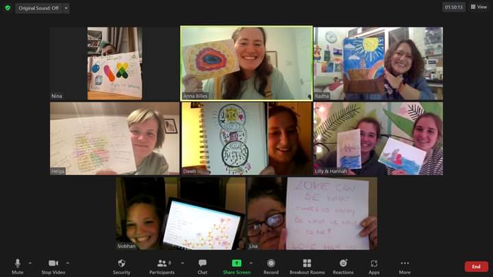 AnnaBilles's tweet photo. Very powerful and beautiful artwork created tonight by our Young at HeArt 'Who Am I?' course group on Zoom - exploring what it feels like to be loved by someone. Thank you everyone for sharing so honestly and for sharing your vulnerability 🙏💗 https://t.co/EnNqH0waep