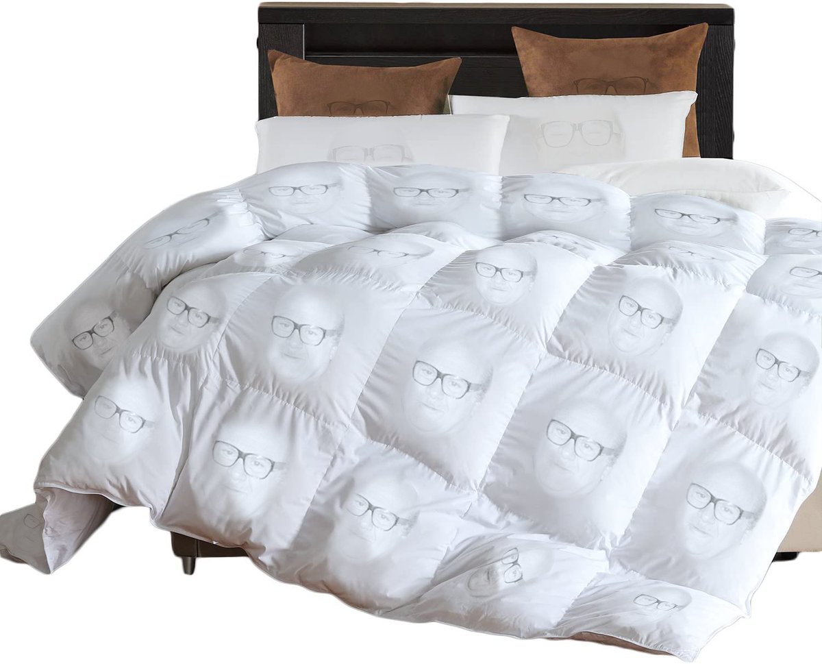 QtsGameQuest's tweet photo. Who wouldn't want to wrap themselves up in Danny's Pillowy Goodness. @DannyDeVito @nectarsleep Just giving you some suggestions for your next duvet design. #bootywave https://t.co/lE1F6IuUs6