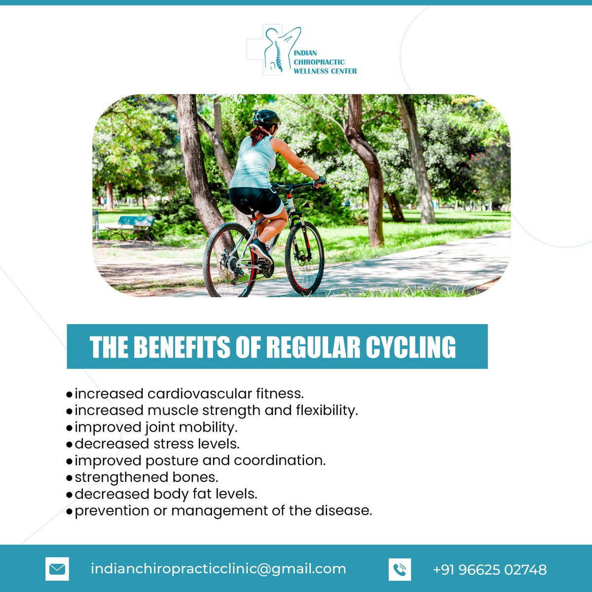 Indian Chiropractic Wellness Center
Appointment booking, 
Call: +91-9662502748 
E-mail: indianchiropracticclinic@gmail.com 

#indianchiropractic #chiropractor #surat #wellness #surti #lifestyle #chiropractornearme #benefitsofcycling #cycling #trentiumsmm