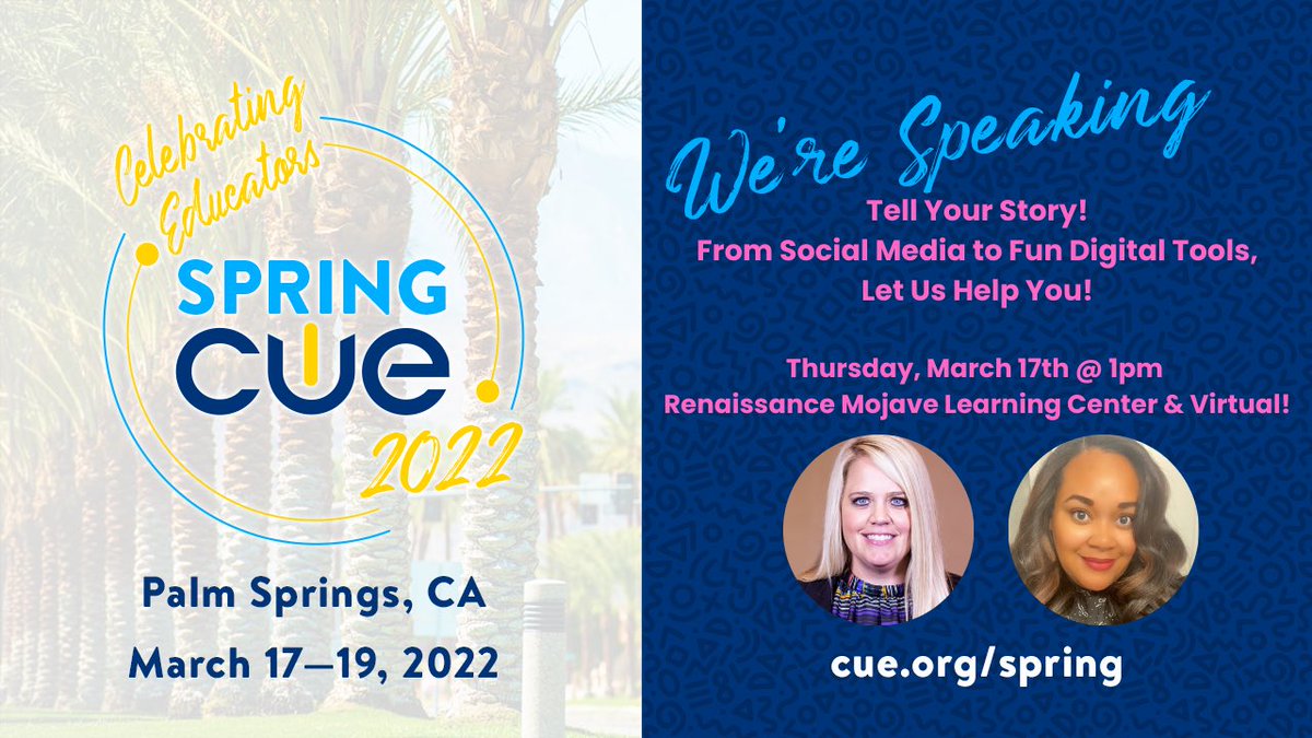 Tomorrow is the day! Come see <a href="/lynettewsocial/">Lynette White</a> and I at 1:00 in the Renaissance Mojave Learning Center. We will be highlighting some of our favorite #SocialMedia and digital tools such as <a href="/wakelet/">Wakelet 💙</a> @Flipgrid <a href="/nearpod/">Nearpod</a> <a href="/Mentimeter/">Mentimeter</a> and <a href="/canva/">Canva</a> in our session. #SpringCUE #WeAreCUE