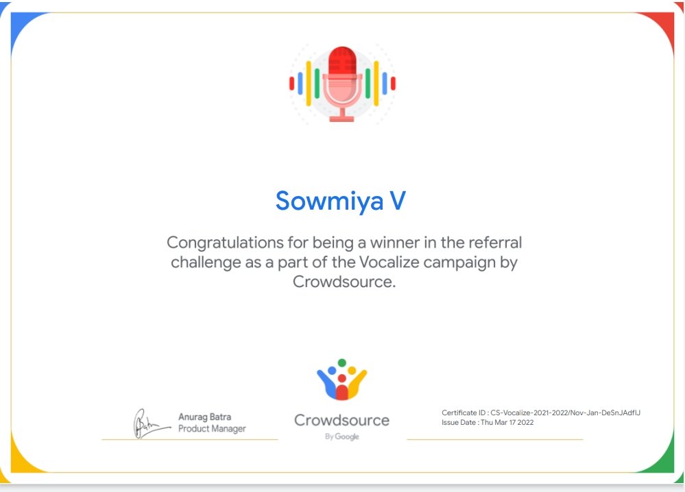 sowmiyeh's tweet image. Just received them! After contributing for two months straight during the #Vocalize campaign by #GooglebyCrowdsource, I&apos;m really delighted to be one of the top contributors and winner of the referral challenge!  Thank you #GoogleCrowdsource team ❤️