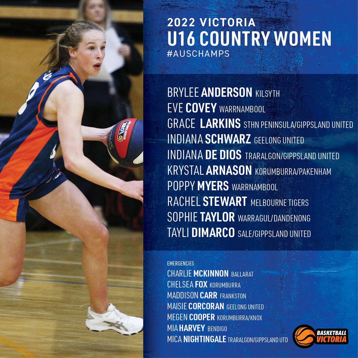 Basketball_Vic's tweet photo. Congratulations to our Victoria Country Under-16 Women's team and emergencies on their state team selections! They will head to the 2022 Australian Junior Championships, held this July in Perth! #AusChamps https://t.co/TVzdI1JZYm