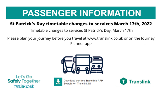 translink st patrick day timetable
