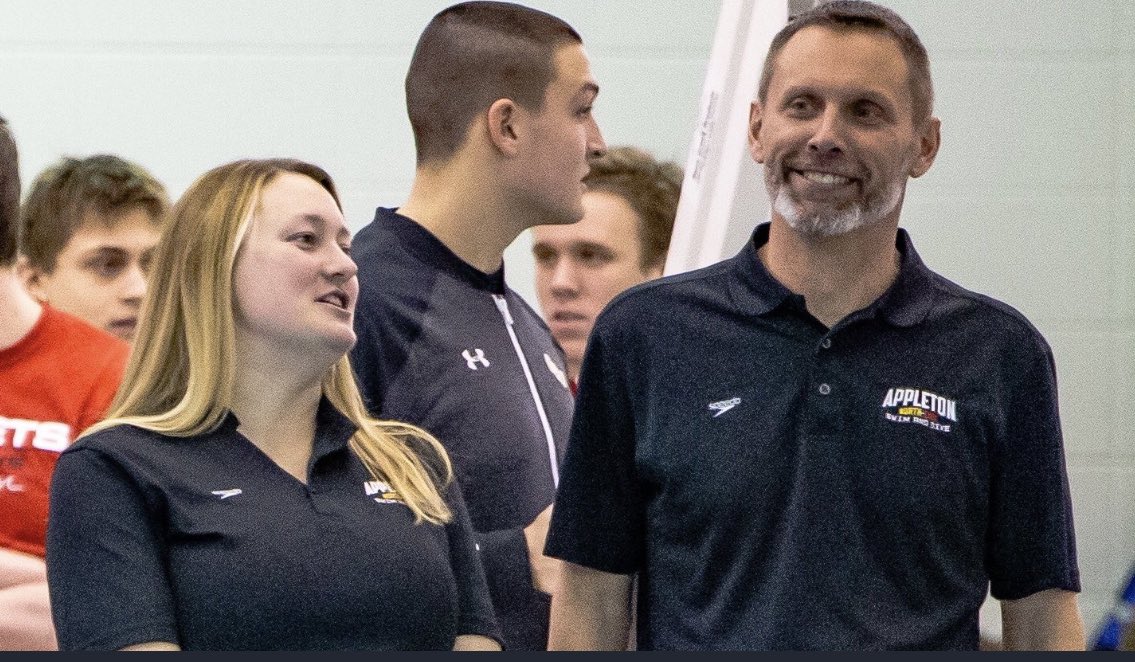 Shoutout to Head Coach of the  @APNEswim_dive “SKIP” on his retirement after 30 years of Coaching in the AASD and the only Mens Coach in North history! The amount of hours spent in the pool is staggering! Congratulations Coach we’ll miss you!#LightningPride <a href="/AppletonSchools/">AASD 🍎</a>