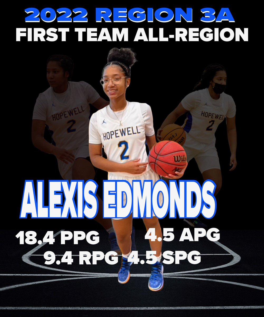 HopewellGirlsBB's tweet photo. Congratulations @AlexisEdmonds02 on your First Team Region 3A honors. Your leadership paved the way for us this year. The Best is Yet to Come. @TheRVASportsNet @CBS6SportsSean @804Varsity https://t.co/R5RLdnV3CO