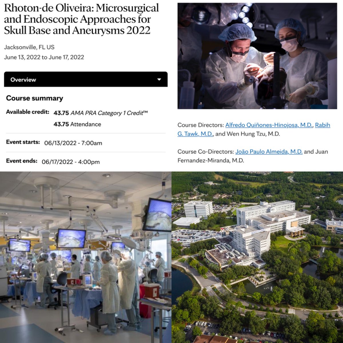 joao_p_almeida's tweet photo. Registrations Open!

Rhoton-De Oliveira Endoscopic and Microsurgical Skull Base Course here at Mayo Florida Mayo Clinic - June 13-17 in Jacksonville, FL. 

Check out further details below!

https://t.co/EMYqILwGAa https://t.co/aDCx2jShnJ
