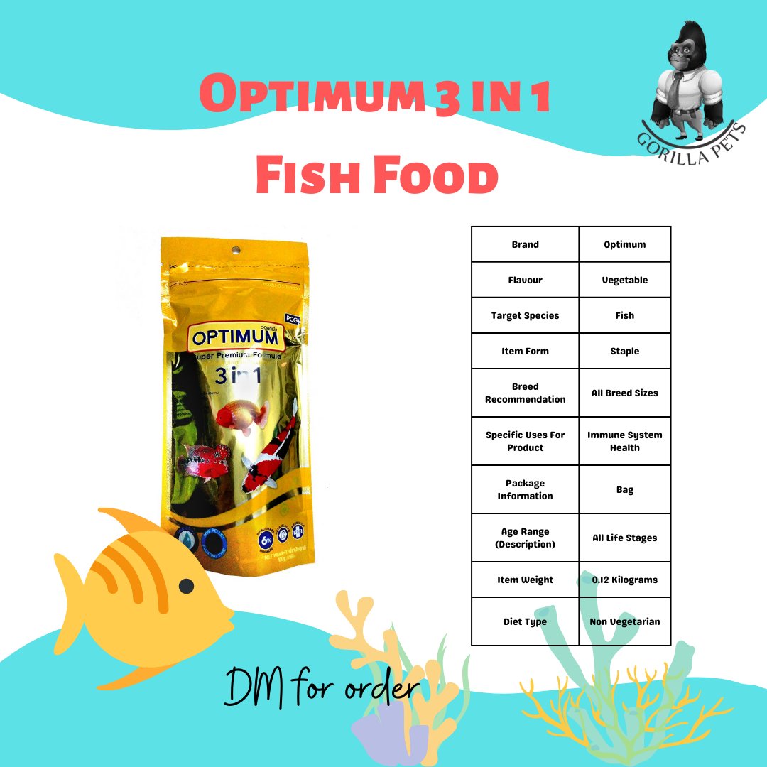 Optimum 3 in 1 Fish Food 
DM for order!!

#dogfood #pets #dog #catfood #dogs #pet #petshop #cat #dogsofinstagram #cats #doglovers #petlovers #petsupplies #doglover #petsofinstagram #petcare #puppy #dogtreats #catsofinstagram #dogstagram #petnutrition #petstagram #petstore #do... https://t.co/bT2oh5gaxh