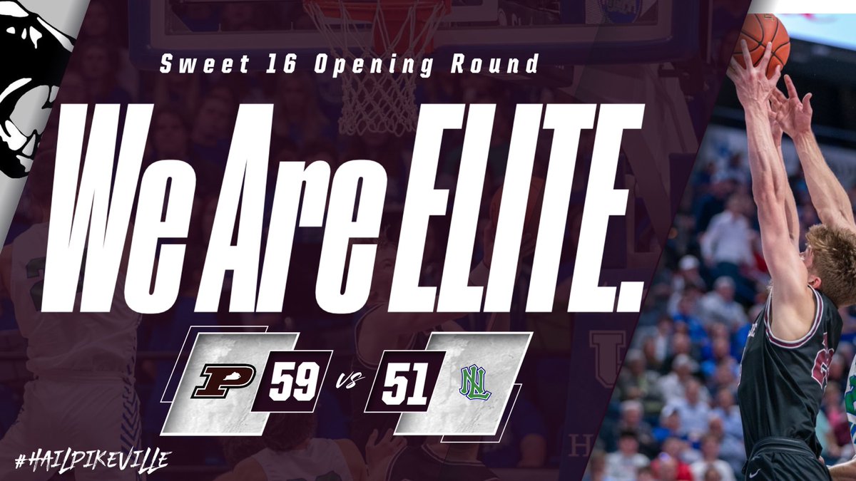 PikevilleSports's tweet photo. Pikeville 59 North Laurel 51 FINAL from Rupp Arena in the Sweet 16. The Panthers improve to 32-2 on the season &amp; advance to Friday’s State Quarterfinals where they will face GRC! What a defensive effort from the Men in Black tonight! #HailPikeville #Sweet16 #Elite 🐾 🏀 https://t.co/bqMiyCaqDf