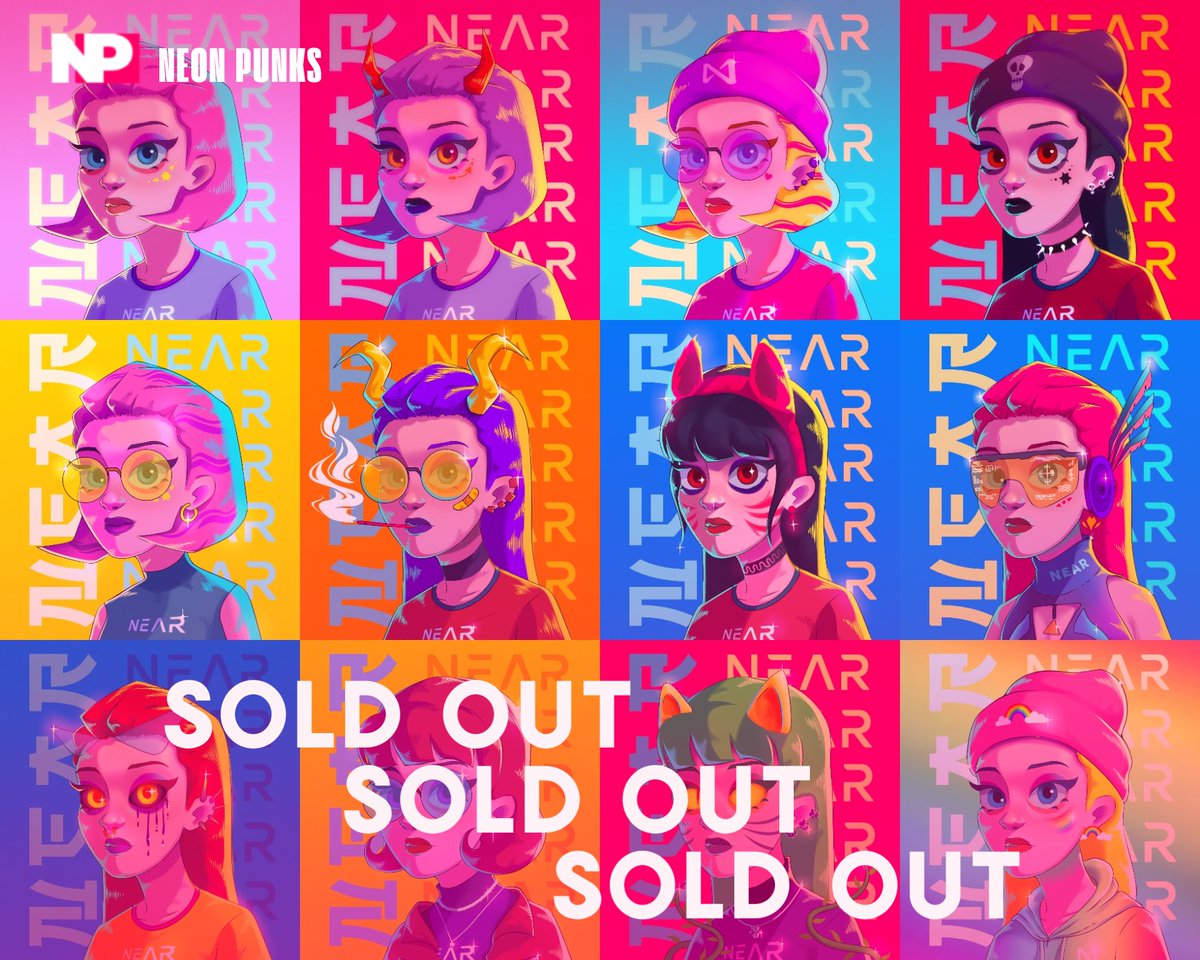 Neon Punks Batch 1-2 are already sold out! thank you to everyone who support neon punks, stay tuned for the next drop (3rd batch) this coming Saturday. Again thank you everyoneee!!! 🥳🚀✨

paras.id/collection/neo…
#NEARnft #NFTProjects #NEARProtocol