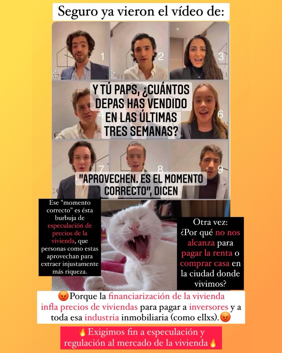 GatitosVsDesig's tweet photo. Miau. Más allá de lo difícil de entender su forma de hablar o por como visten, el video viral de lxs jóvenes que presumen los depas que han vendido es grave por ser una muestra de lo que hemos venido denunciando: 

La financiarización de la vivienda y la especulación de precios. https://t.co/BBJf4Rodae