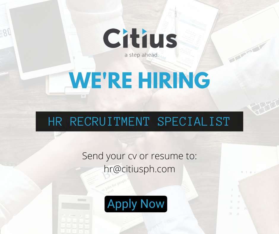 SolutionsCitius's tweet photo. APPLY NOW and be a part of a growing team!
Urgent Hiring! Human Resource Recruitment Specialist.
#Hiring 
#cebujobs
#humanresource https://t.co/GwUwjJzzrX