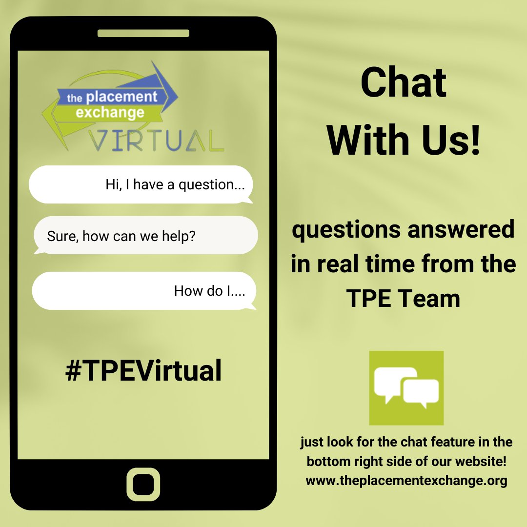 Remember - you can still chat with the #TPEVirtual team throughout the day! Check out our website and look for the chat feature!