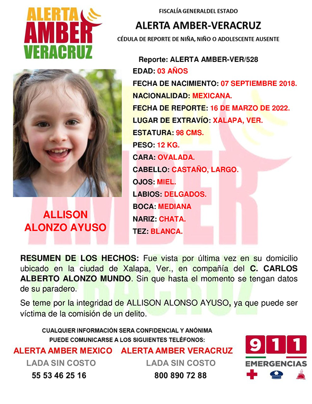 alcalorpolitico's tweet photo. #AlertaAmber 🚨 || Se solicita su colaboración para la búsqueda de la niña ALLISON ALONZO AYUSO DE 03 AÑOS DE EDAD.
#ChécaloEnAlCalor https://t.co/n3IcVMeCbs