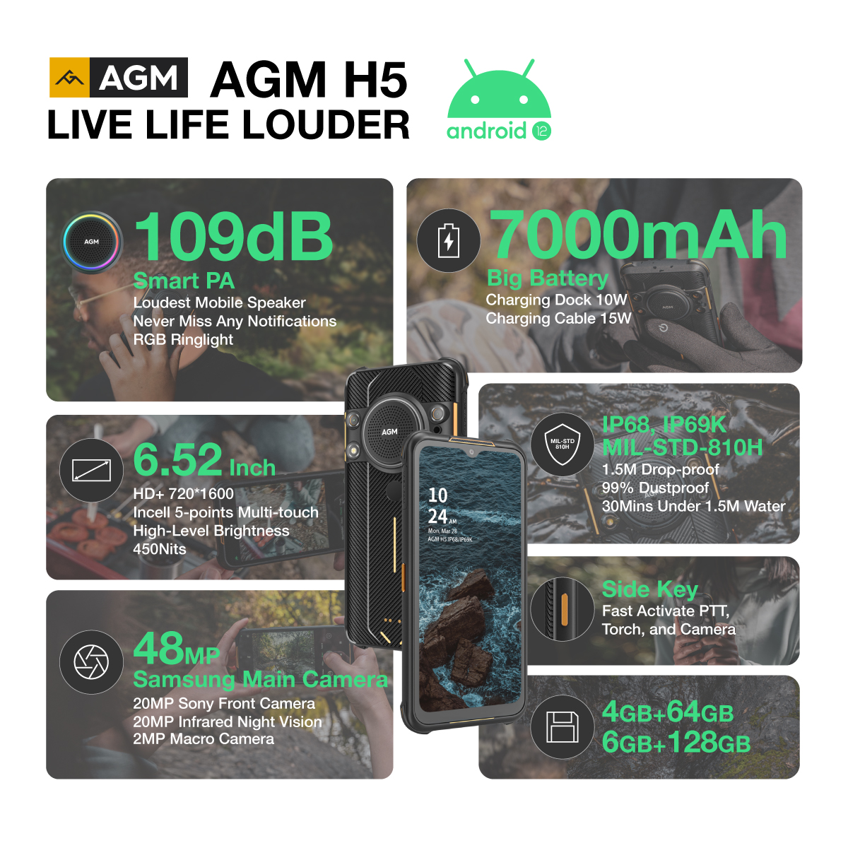 Looking for an Android 12 big battery RUGGED phone? Limited Super Early Bird Coupons are from Mar.15!😍🥰
Explore more bit.ly/3KNshV8

Live Your Life Louder and Find Your Glory with AGM🤩
#AGMMobile #ruggedphone #agmh5