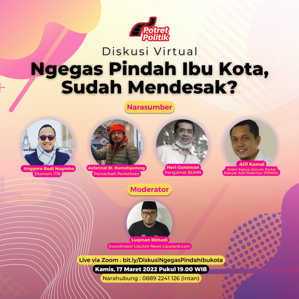 Yang punya waktu luang, yukk merapat Diskusi soal Pemindahan IKN. Kamis, 17 Maret 2022, jam 19.00 WIB - Selesai. <a href="/AlifKamal__/">IG AlifKamal13</a>
Link Zoom: bit.ly/DiskusiNgegasP…