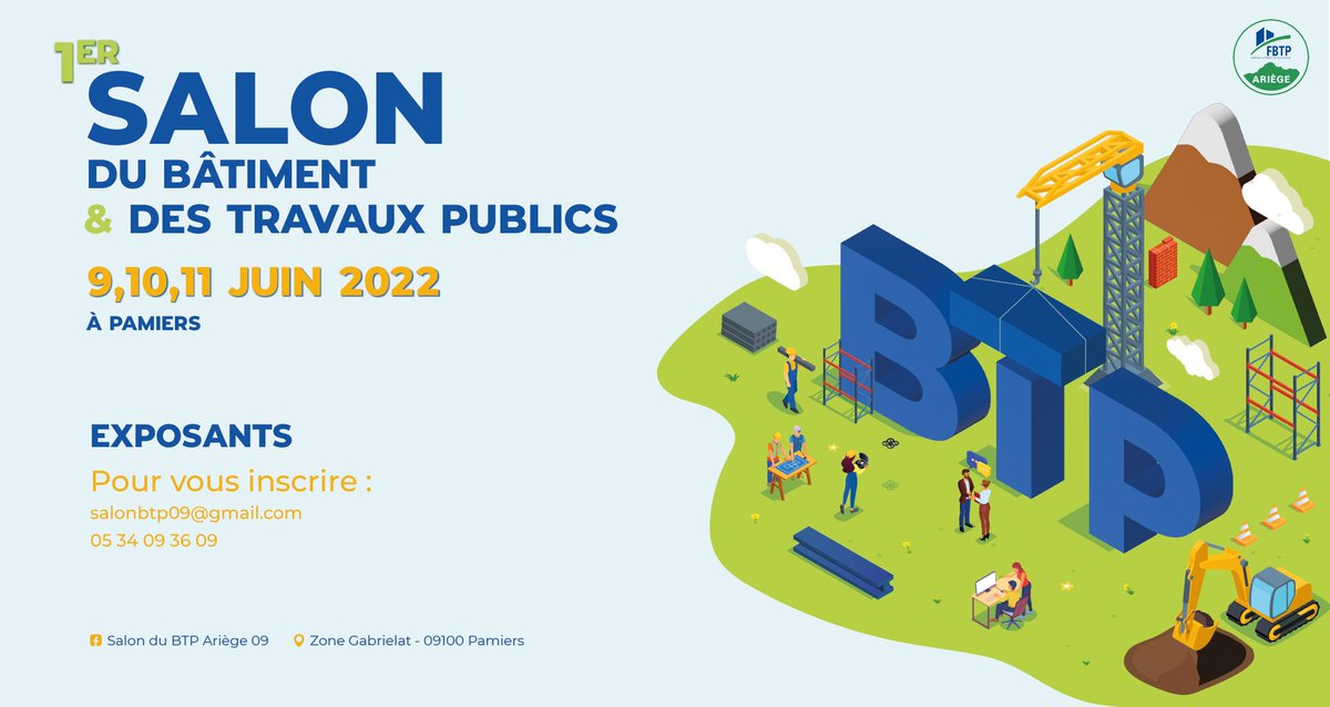 FBTPAriege's tweet photo. #salonbtpariege2022 #btp #exposantbtp 
Inscription: salonbtp09@gmail.com
#ariege #pamiers https://t.co/dyYz1eqKBe