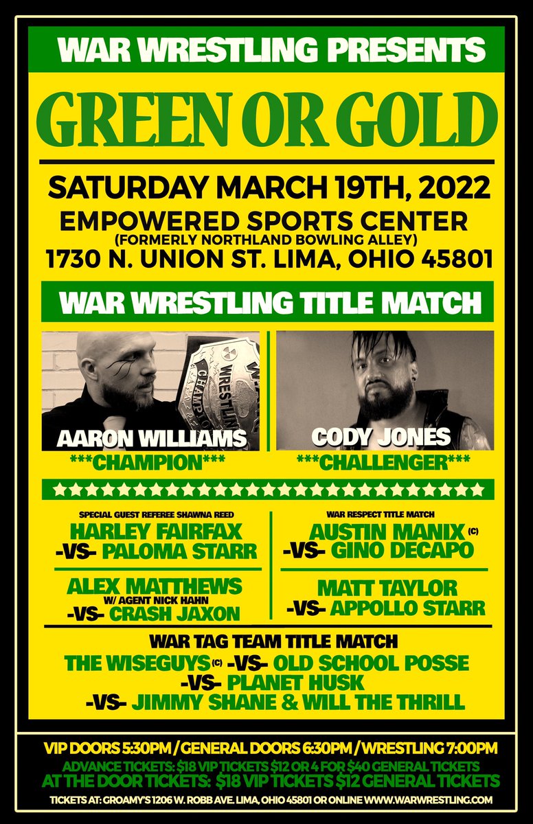 TheWARWrestling's tweet photo. This Saturday Night in Lima, Ohio.
@WhoIsCodyJones Vs @PlanetWilliams1, @Harley_Fairfax Vs @PalomaStarr, @DarkStarMT Vs @UncleQ31, @ginodecapo Vs @AustinManix…Plus: @CodyFnHawk, @thecrashjaxon, @beastmanhusk, @bnunumber2, @JimmyShane, @agentnickhahn &amp; more!! https://t.co/l8YamGeIpH