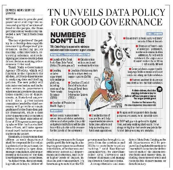 AntoJoseph's tweet photo. When the central govt shies away from data, #TamilNadu
govt unveils a data policy. 
Aim: effective governance &amp; better policy making based on data 

@NewIndianXpress
@xpresstn
@ptrmadurai

https://t.co/97axOgGBzG https://t.co/NLBQLaPvJe