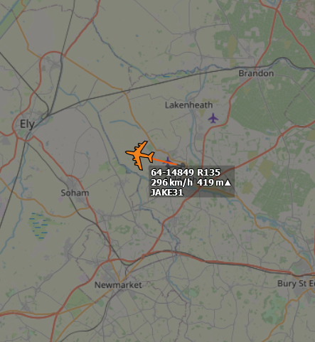 ameliairheart's tweet photo. USAF RC-135U Combat Sent 64-14849 as JAKE31 taking off from RAF Mildenhall, UK. Thanks to @ApogeeSkylab for the spot! #ADSB #AE01D5 https://t.co/z9vzJn2kzc