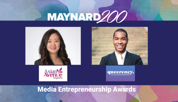 MaynardInst's tweet photo. In 2021, Louie launched a new pitching award program for entrepreneurs. Based on the scores from a panel of media business experts, two #Maynard200 fellows, @annievandan and Travers Johnson, were recognized for their outstanding media venture pitches. 
https://t.co/ufMpIpleNU https://t.co/KOt1298dzO