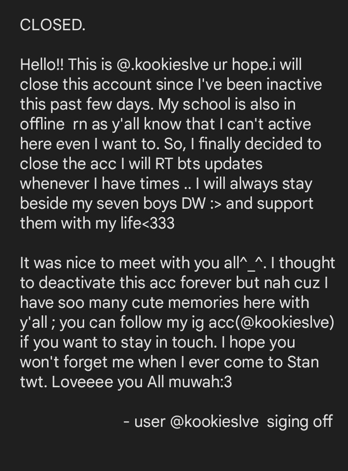 Pls read . Thanks for all the memories^^