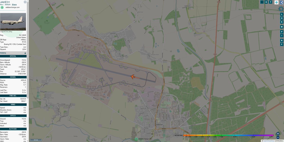 ApogeeSkylab's tweet photo. USAF RC-135U Combat Sent c/s JAKE31 (#AE01D5) climbing out of RAF Mildenhall. Arrived from NSA Souda Bay on 3/13. Combat Sent collects technical intel on radar systems. Combat Sent was last in the region in Sept. 2021 #aviation #RussiaUkraine https://t.co/BkuBX5nTy9
