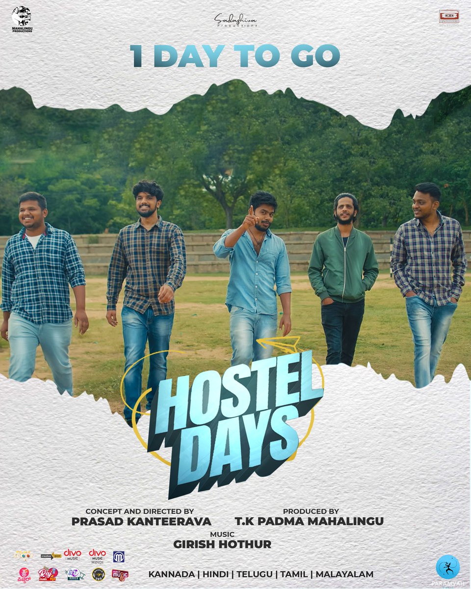 Divo (@divomovies) on Twitter photo Just 1 day to go!
#HostelDays music video releasing Tomorrow in 5️⃣ languages 💥
<a href="/Prasadgowda09/">prasad kanteerava</a> <a href="/Rakshithp77/">Rakshith Prakash Gowda</a> #GirishHothur <a href="/divomusicindia/">Divo Music</a> #DivoMusicHindi <a href="/ParamvahMusic/">Paramvah Music</a> <a href="/ParamvahStudios/">Paramvah Studios</a> #ManoramaMusic Just 1 day to go!
#HostelDays music video releasing Tomorrow in 5️⃣ languages 💥
<a href="/Prasadgowda09/">prasad kanteerava</a> <a href="/Rakshithp77/">Rakshith Prakash Gowda</a> #GirishHothur <a href="/divomusicindia/">Divo Music</a> #DivoMusicHindi <a href="/ParamvahMusic/">Paramvah Music</a> <a href="/ParamvahStudios/">Paramvah Studios</a> #ManoramaMusic