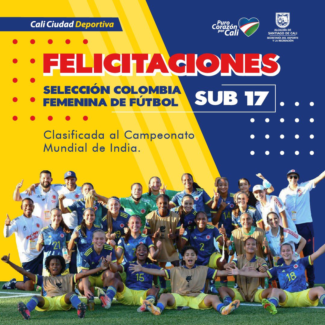 SecDeporteCali's tweet photo. 💙❤️💚 Felicitaciones para la @FCFSeleccionCol Fémina sub 17 por su clasificación al Mundial de India ⚽️

Toda #CaliCiudadDeportiva esta con ustedes Súper Poderosas ⭐️ 

@CarlosDiagoA @AlcaldiaDeCali https://t.co/Hw5woGUN2T