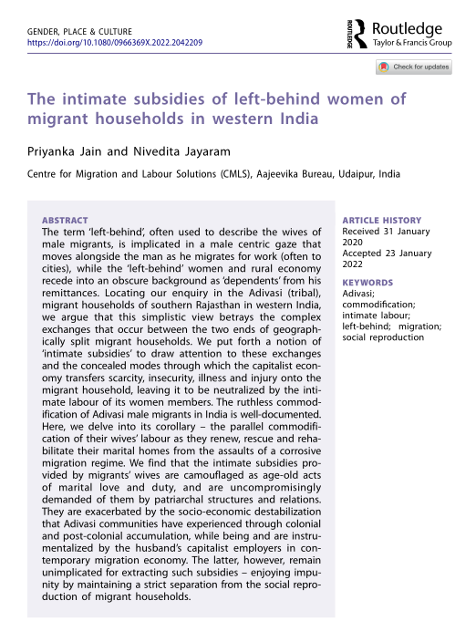 AajeevikaBureau's tweet photo. See other papers on intimate labour, migration and work, by @nus_ari for @GPCjournal
https://t.co/TT7ltqzR5c
https://t.co/qoBYAb78Ft
#socialreproduction #intimatelabour #intimatesubsidies #migration #Adivasi #women #gender #commodification #labour https://t.co/FWpbs5A6J8