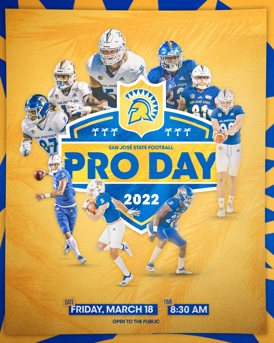 SanJoseStateFB's tweet photo. San José State Football 𝗣𝗿𝗼 𝗗𝗮𝘆

This Friday. 8:30am.

Tune In on IG Live: https://t.co/cnKhCvGpdC

#SpartanUp | #ClimbTheMountain https://t.co/CbGAexSMuM