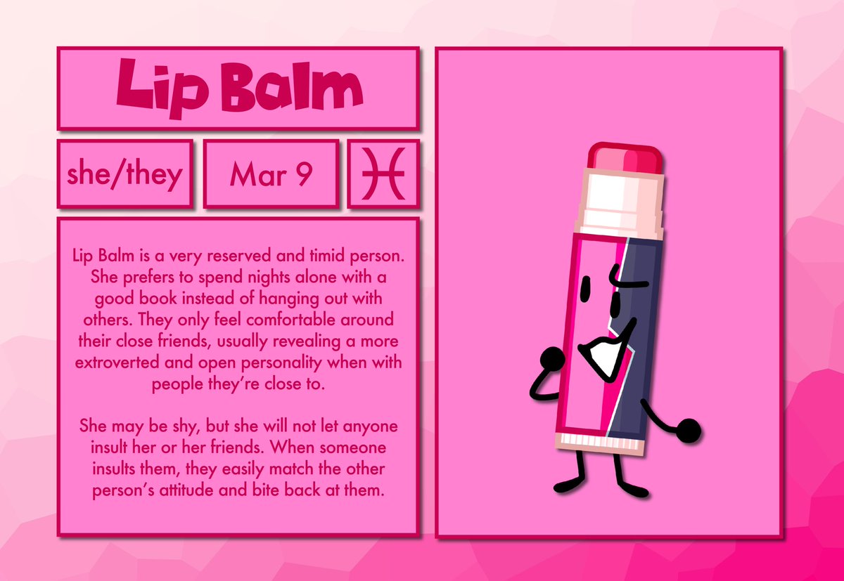 ObjectionShow's tweet photo. Introducing the next Objection character, Lip Balm! #objectionshow 
#bfb #tpot #objectshows https://t.co/nl6GahXG7b