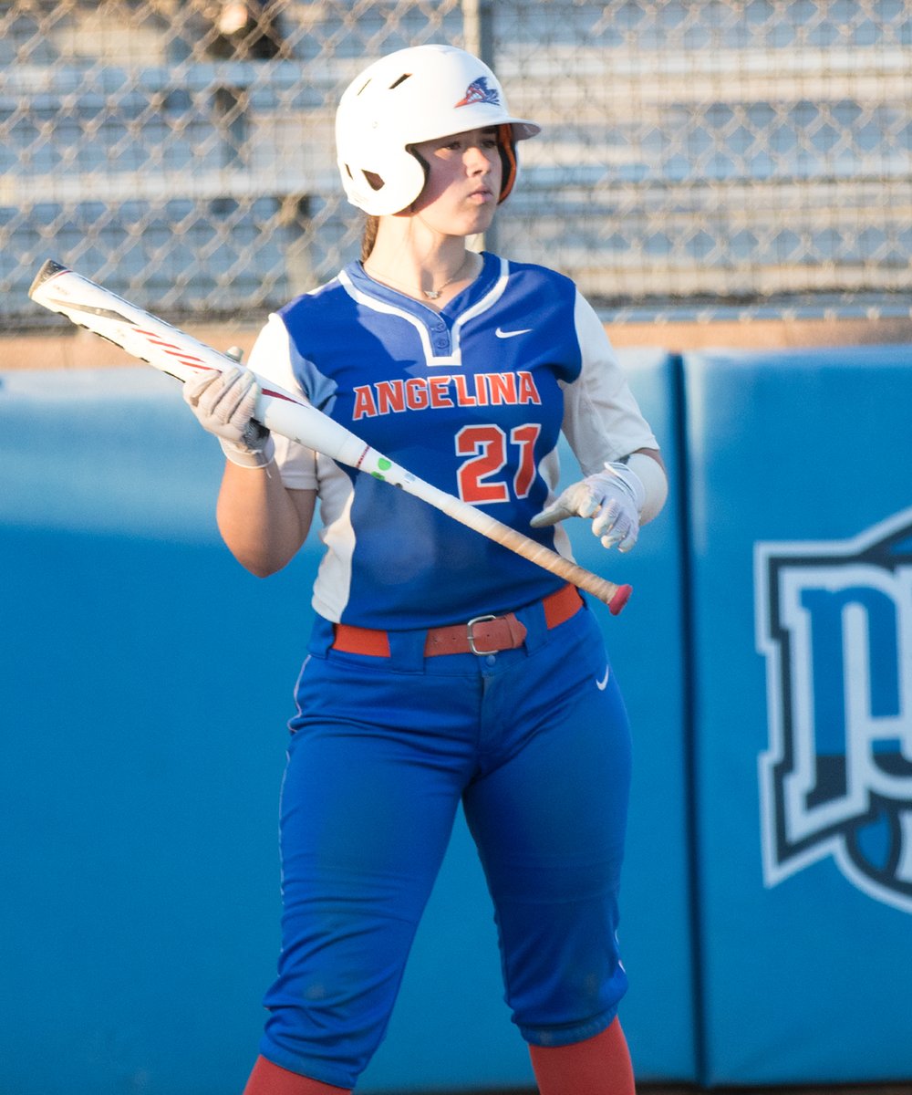 ACAthletics's tweet photo. AC's Ashtyn Alvarez homered twice -- once in each game of the doubleheader -- against Alvin College on Wednesday. (Photos by @EmilieDoerksen) @angelinacollege   @ACRunnersSB @Coach_Mckelvey https://t.co/babL1AdZi2