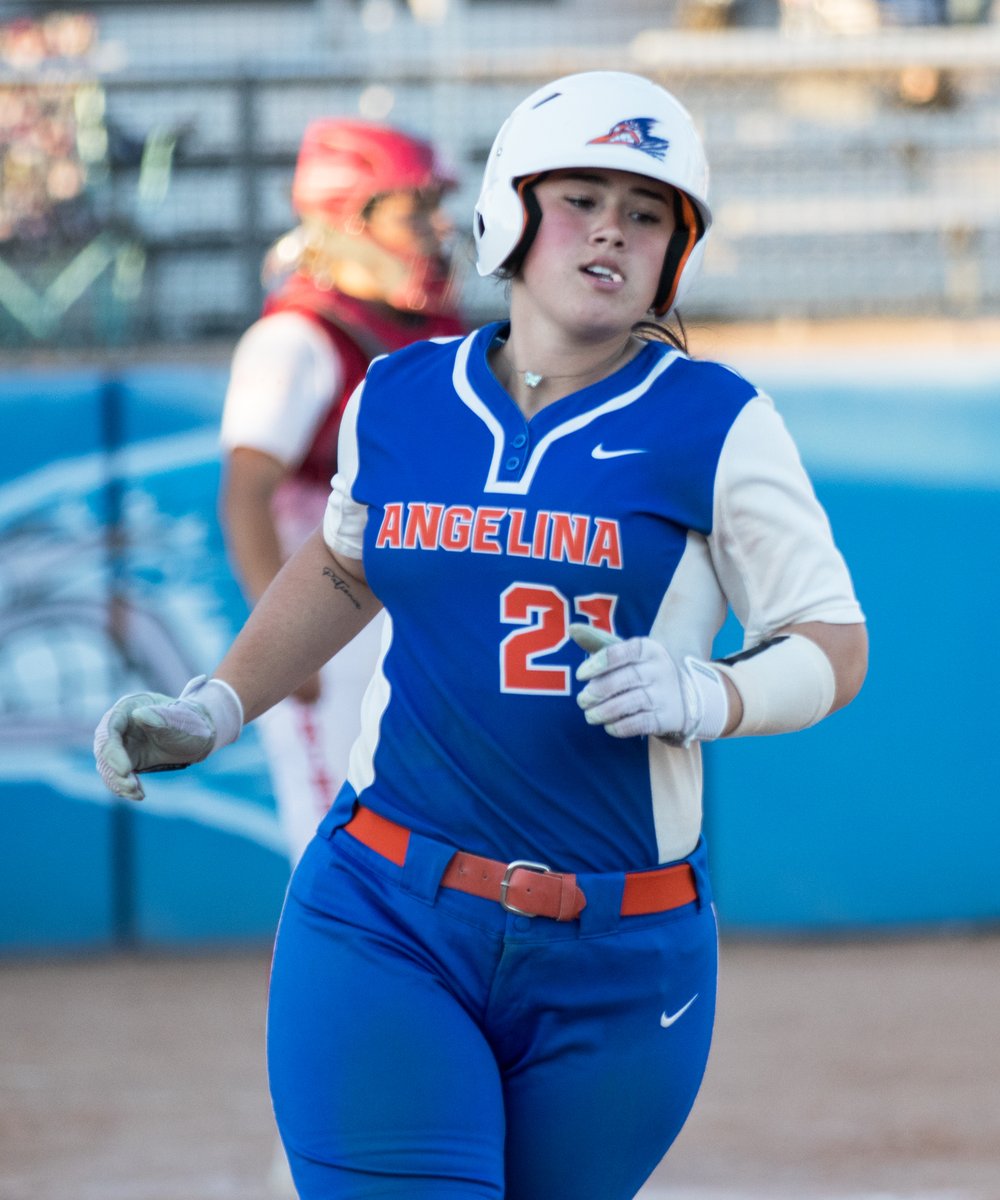 ACAthletics's tweet photo. AC's Ashtyn Alvarez homered twice -- once in each game of the doubleheader -- against Alvin College on Wednesday. (Photos by @EmilieDoerksen) @angelinacollege   @ACRunnersSB @Coach_Mckelvey https://t.co/babL1AdZi2