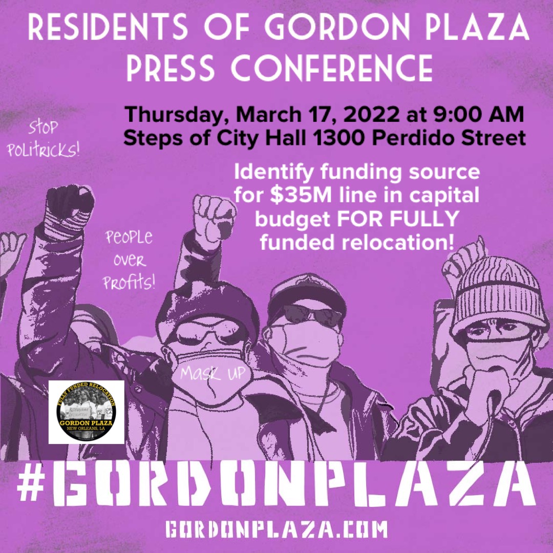 takeemdownnola's tweet photo. Perhaps you have seen news regarding #GordonPlaza &amp; lawsuits. The Residents are fighting in the streets, chambers &amp; in the courts. You can hear directly from the Residents about what it all means "for them" &amp; where the solution exists. The fight continues! https://t.co/98zmGwydvT https://t.co/6nNzFXZuyk