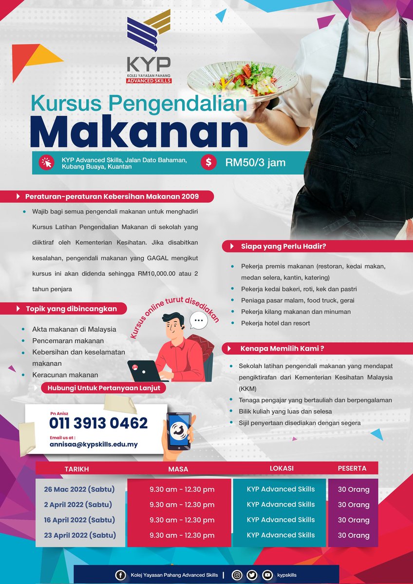 YPSkills's tweet photo. Dapatkan Sijil  Latihan Pengendali Makanan 👇
https://t.co/7w7jgoXmZc https://t.co/Zc4gsO5ceh