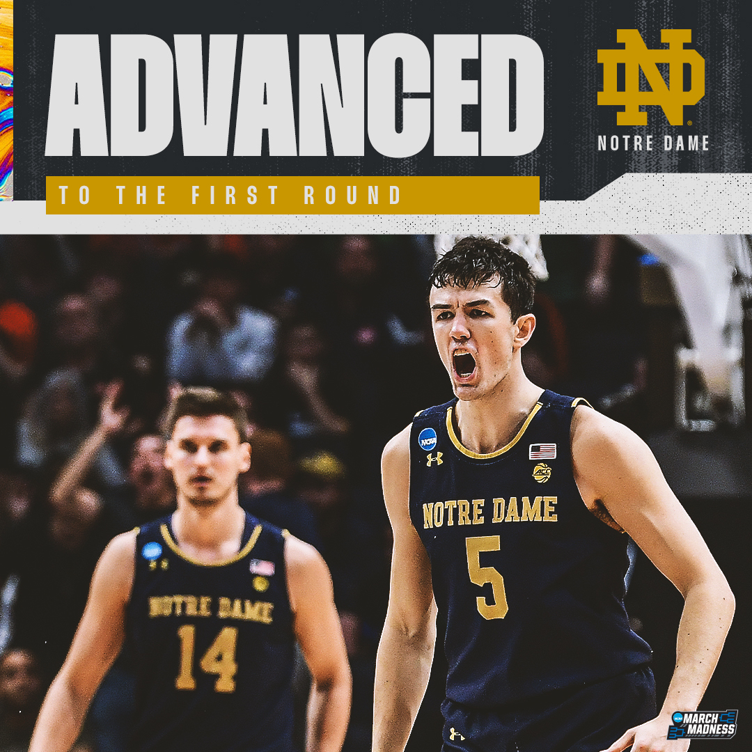 MarchMadnessMBB's tweet photo. WHAT A GAME! 🍀

Notre Dame SURVIVES in 2OT and takes down Rutgers 89-87! #MarchMadness https://t.co/812HQRwW1P