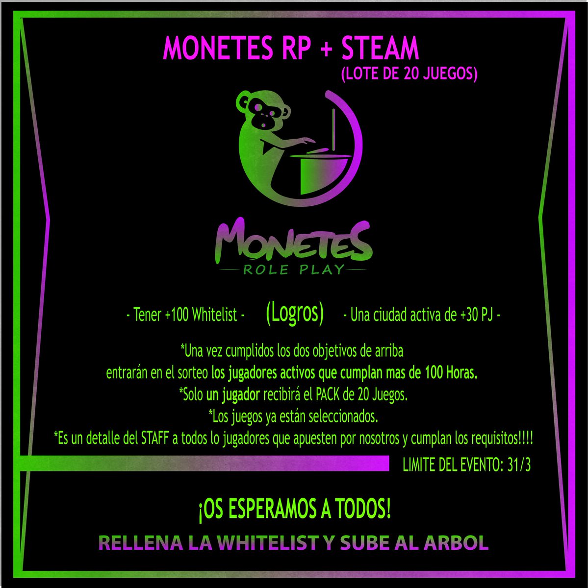 monetesrp's tweet photo. Un minuto y estáis dentro!
MONETES RP + STEAM
(Pack de 20 Juegos)
#gtav #gtaroleplay #rocktargames #games #rockstar #gtaphotography
#gta #gtafive #gtaonline #gtavonline
#gtacars #gtacommunity #rockstarlifestyle #gtapics #gtaphotos #gtarp #gtacity #gtacustoms #gtaclips #gtacouples https://t.co/nkY2frXjdx