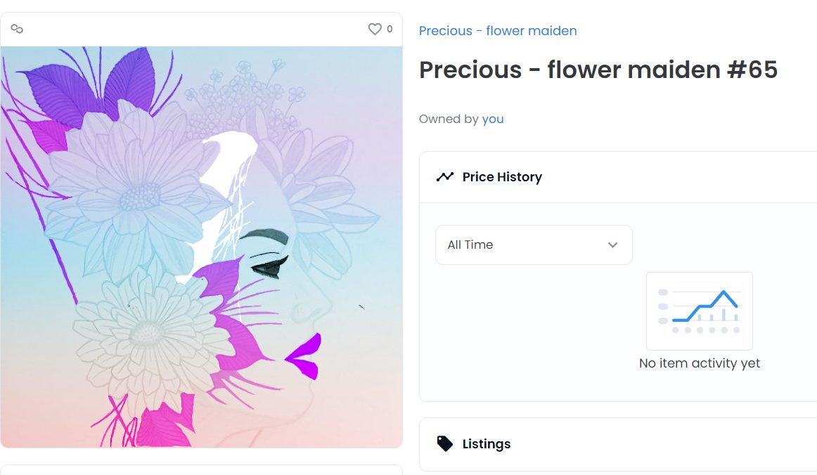 PreciousFactory's tweet image. New Drop Alert ⚠️⚠️⚠️

Precious - flower maiden #65

opensea.io/assets/matic/0…

@opensea 
#opensea 
#OpenSeaCommunity 
#openseanfts 
#NFTartwork 
#NFTCollection 
#NFTCommunity 
#newnftproject 
#NewNFTProfilePic 
#nftartgallery 
#NFTPromoter 
#nftcollector