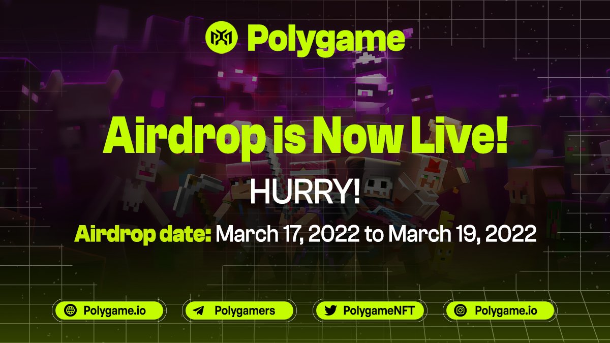 PolygameNFT's tweet photo. 🪂 #Polygame's #Airdrop Campaign 9 🪂

🏆 $9,000 PGEM 🏆

Airdrop ends March 19, 2022

1️⃣ Do 5 tasks
2️⃣ Get 10 PGEM tokens
3️⃣ Refer more to earn more 

🚀 Airdrop Link: https://t.co/lPKtgoxDuB
🗒 Rules: https://t.co/Gd9X7dDkjc https://t.co/ktFvFiPO8g