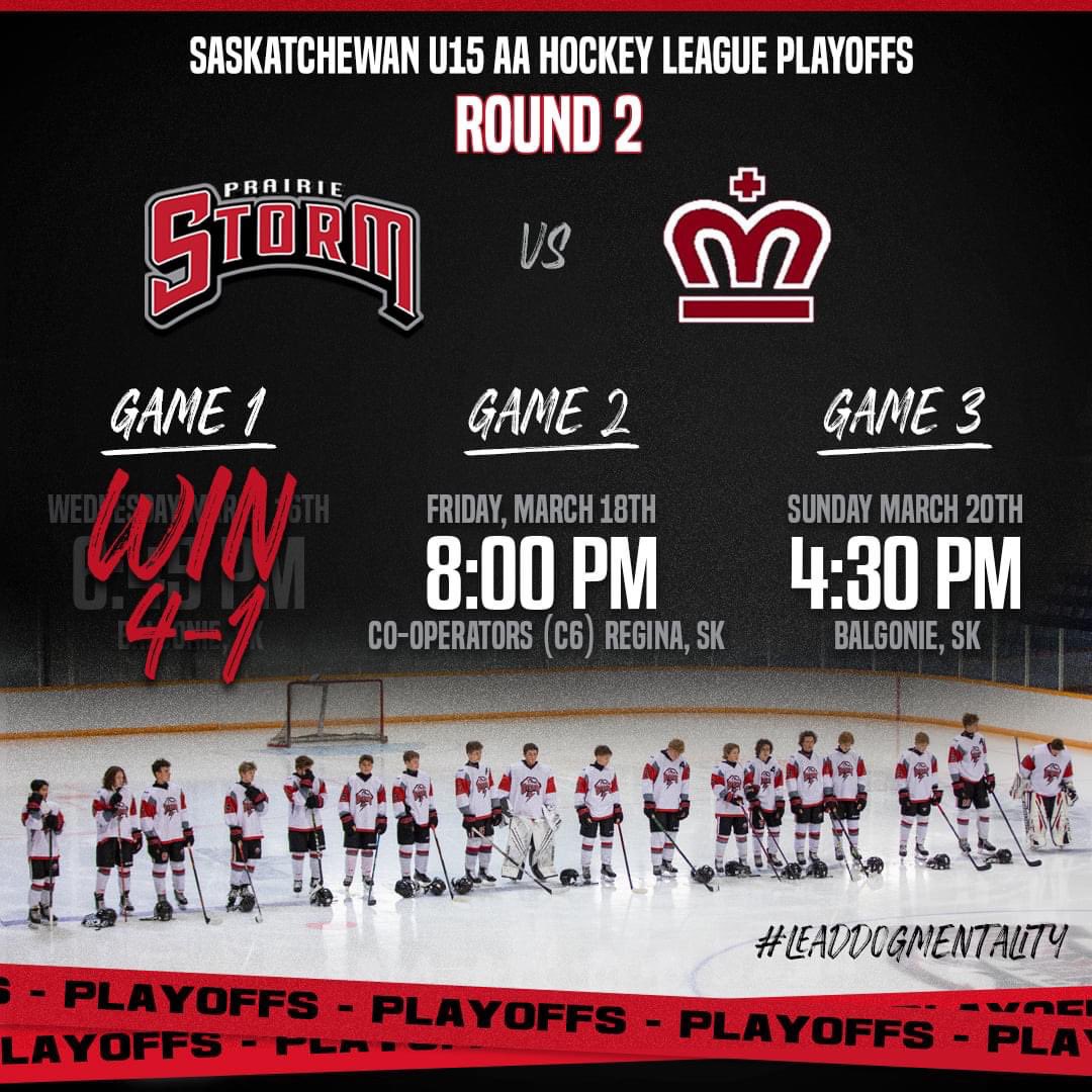 Game 1 in the books! 4-1 victory. Game 2 is this Friday at Co-operators C6. Puck Drop is 8:00 PM. *Note the game time change from our original post. #leaddogmentality