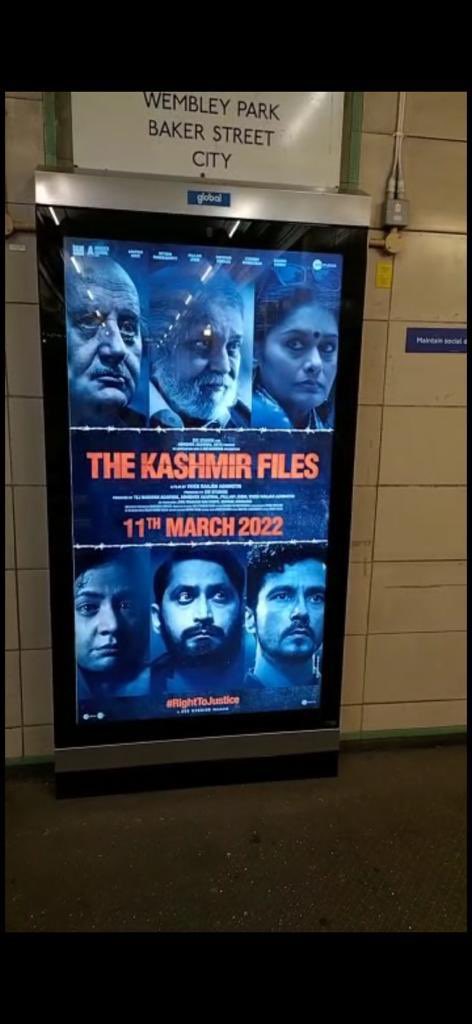 vivekagnihotri's tweet photo. For the first time ever, a Hindi film’s posters put up in prestigious sites of UK. Fully financed by the viewers. Thanks a lot @ManishTiwariUK https://t.co/upx4weDo96