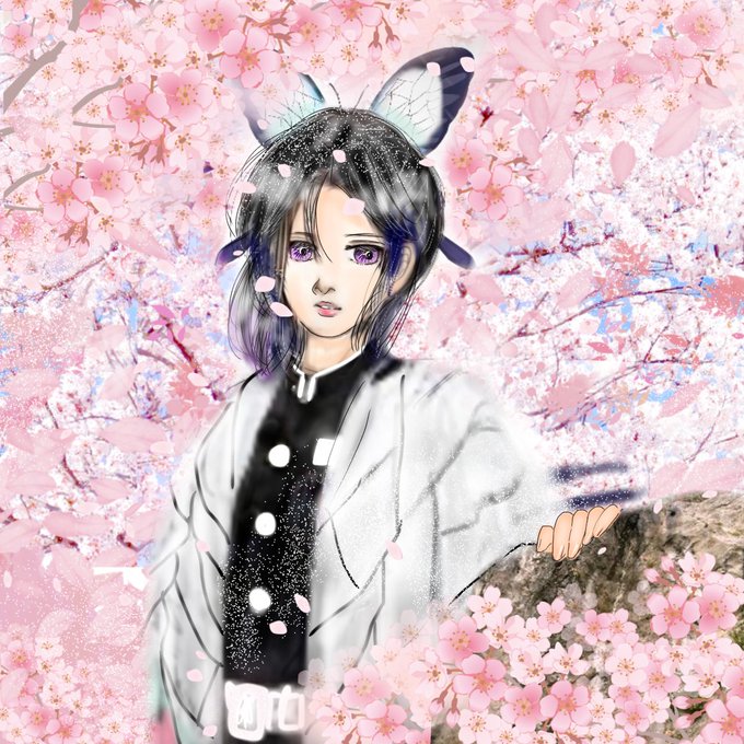 hiiirnolun rr#／／kviさんがTwitterに投稿した胡蝶しのぶ(鬼滅の刃)のイラスト。